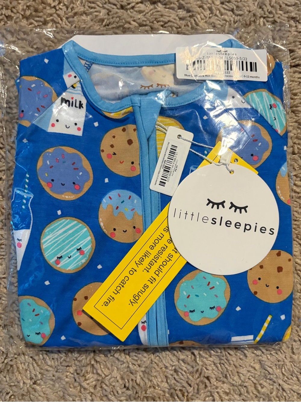 Little Sleepies Blue Cookies & Milk Zippy 6-12M NWT